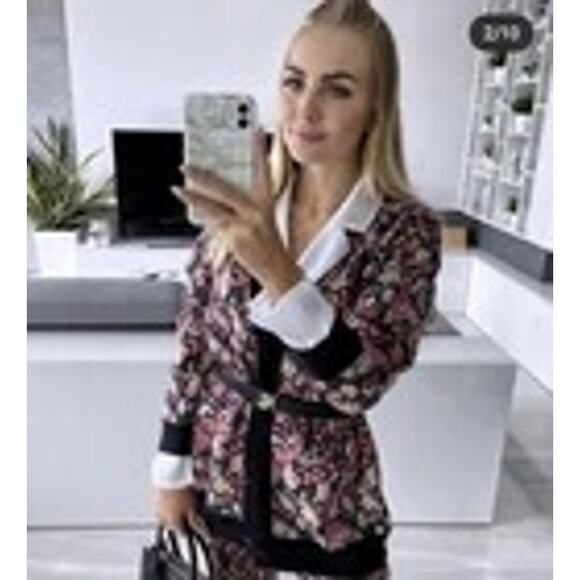 Zara Floral Jacquard Knit Cardigan Sweater Size Small - Picture 2 of 10